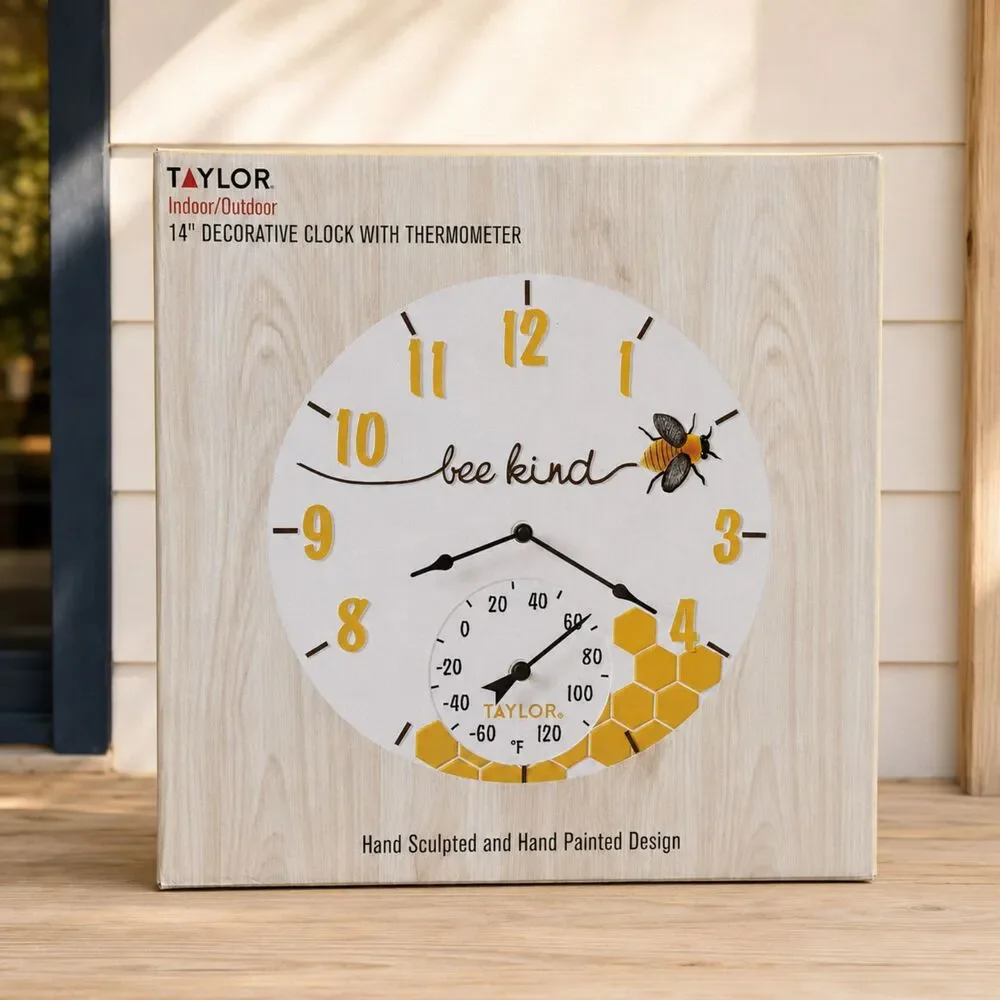 Taylor 14 In Indoor Outdoor Wall Clock with Thermometer Patio Home Decor